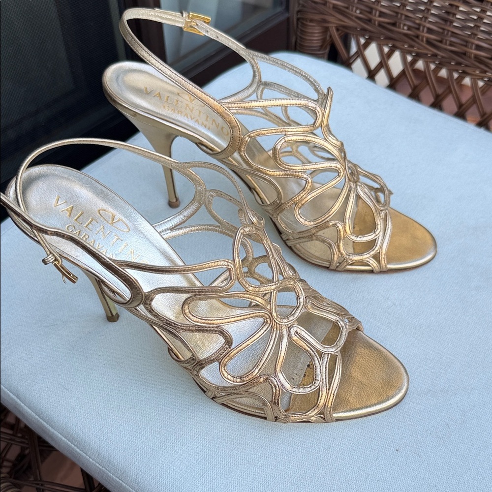 Valentino Metallic Gold Strappy Heels